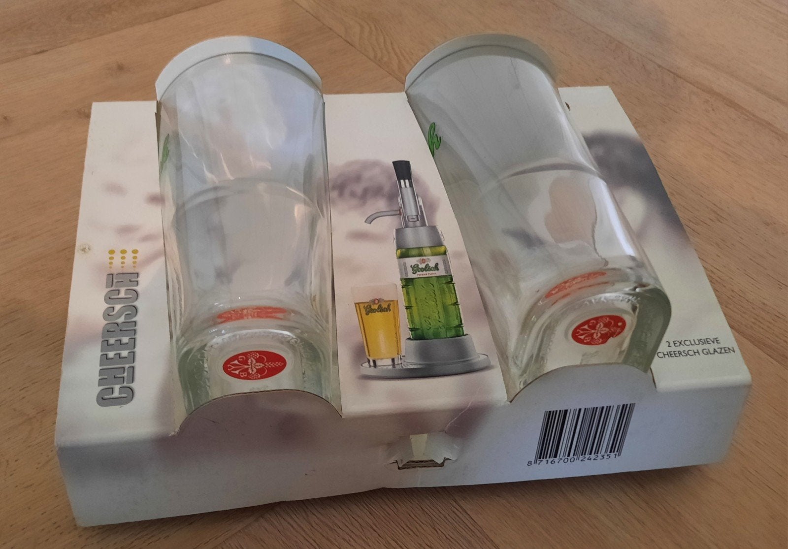 2 Grolsch Cheersch glazen ovaal, Ophalen, Zo goed als nieuw, Glas of Glazen, Grolsch
