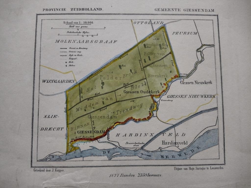 41 Giesendam Giesen Oudekerk Litho Kuyper 1867, Ophalen of Verzenden