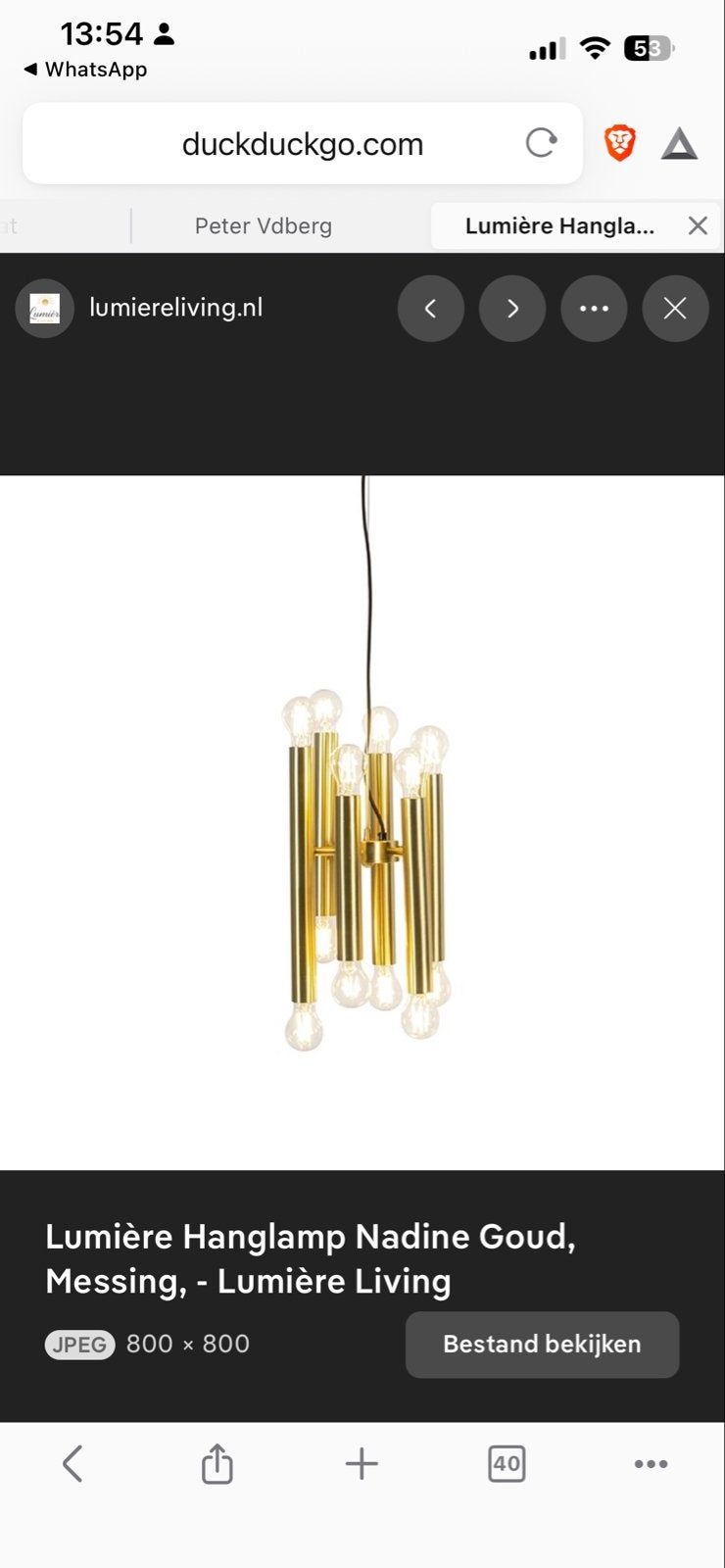 Lumière/qazqa pedant Hanglamp Nadine Goud,Messing 12 lampen, Ophalen of Verzenden, Zo goed als nieuw, Metaal, E27 (groot)