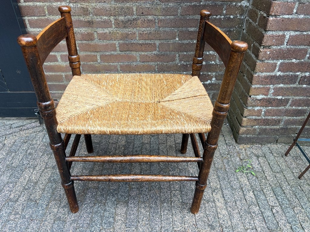 Vintage eiken haardbankje /kruk zitbankje, Ophalen of Verzenden, Rechthoekig, 125 cm of meer, Minder dan 50 cm