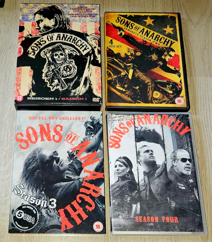 Sons of Anarchy DVDs - Seizoen 1, 2, 3 en 4 - Let Op !, Gebruikt, Vanaf 16 jaar, Boxset, Drama
