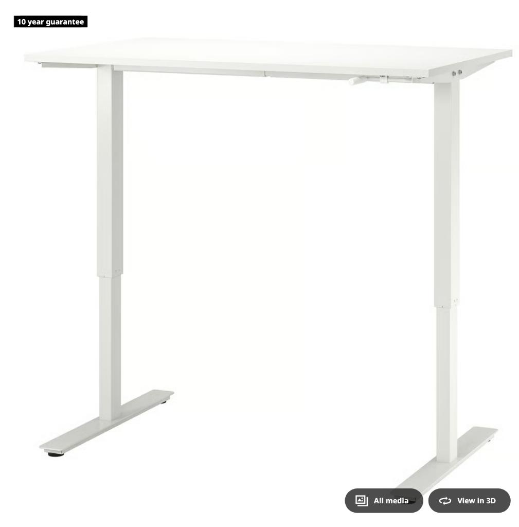 ikea TROTTEN Desk sit/stand, white, 120x70 cm, Huis en Inrichting, Bureaus, Gebruikt, Ophalen of Verzenden