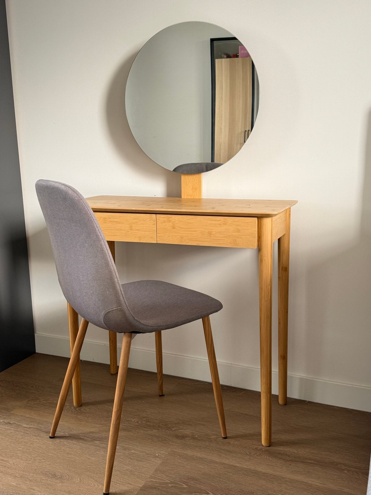 Kaptafel make-up tafel  SAKSILD met spiegel - Bamboe, Ophalen, 100 tot 150 cm, 50 tot 100 cm, Zo goed als nieuw
