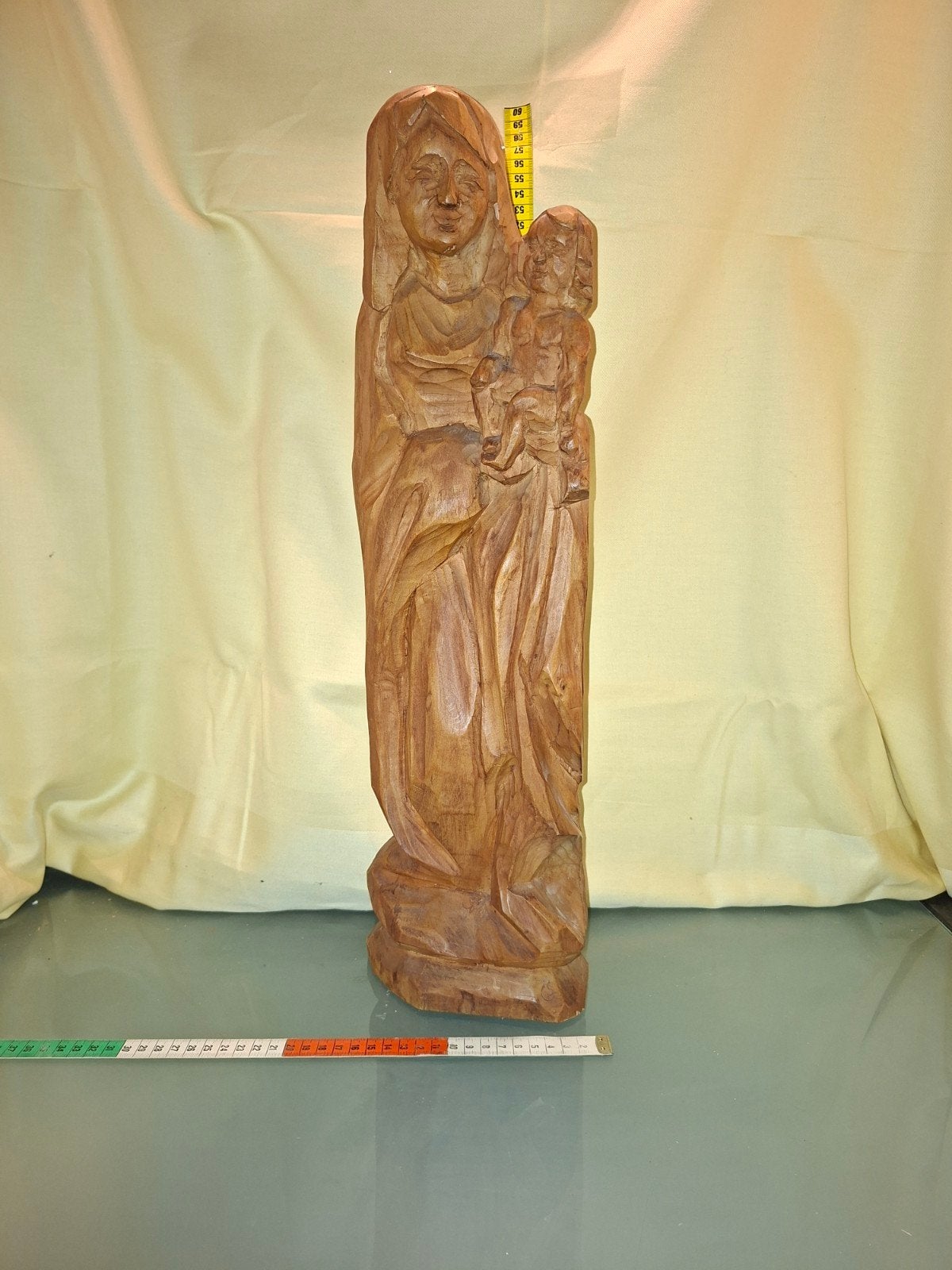 Houten beeld Maria met kind - Handgesneden, Antiek en Kunst, Kunst | Beelden en Houtsnijwerken, Ophalen of Verzenden