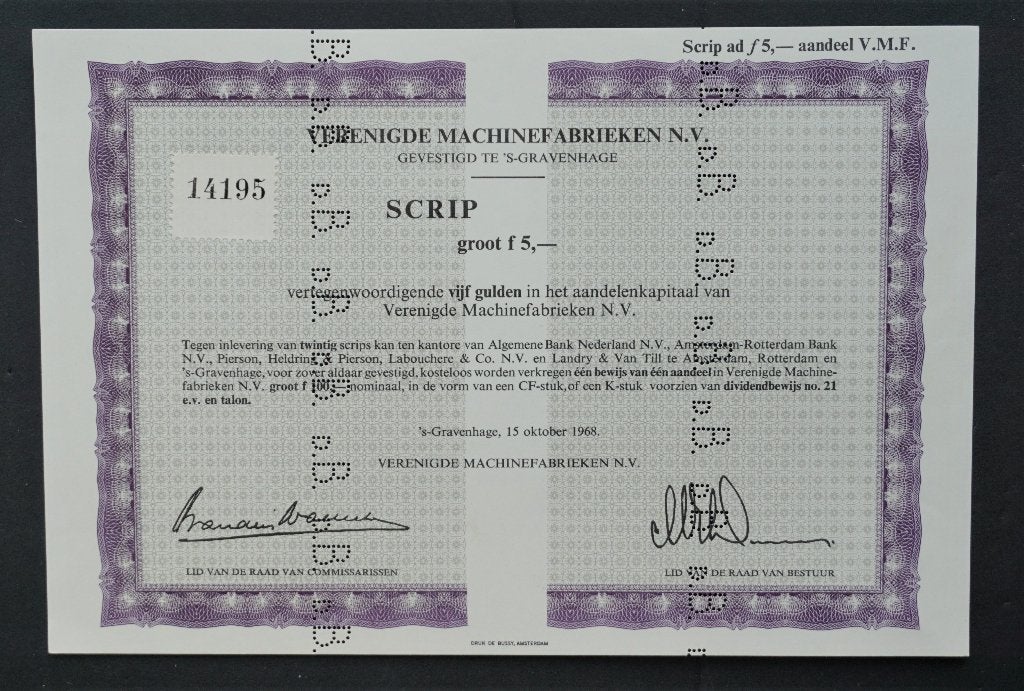 Verenigde Machinefabrieken (STORK/WERKSPOOR) 1968, Verzenden, 1950 tot 1970, Overige typen