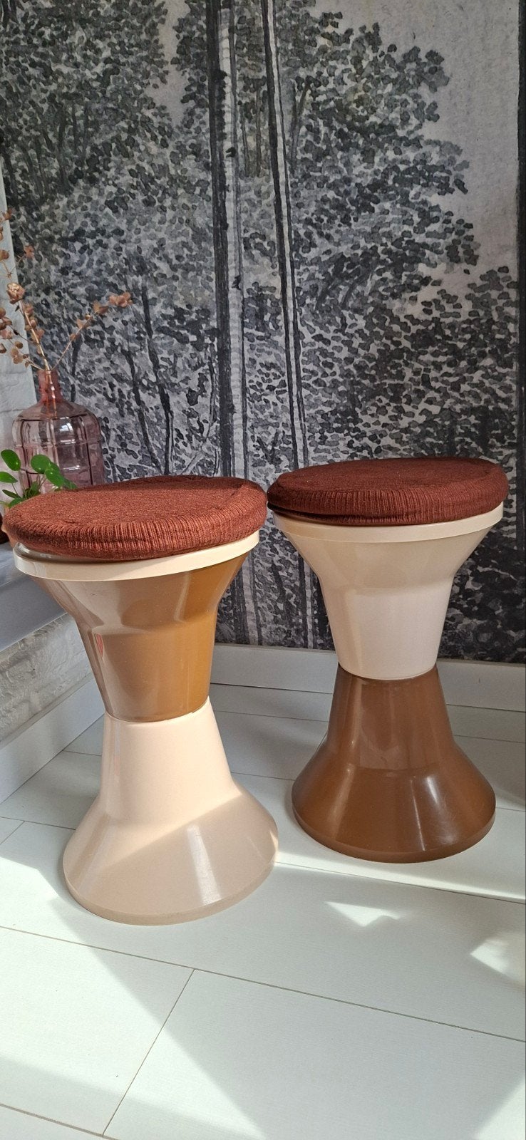 Set van 2 Vintage Space Age Krukjes/Bijzettafels jaren 70, Ophalen, Minder dan 45 cm, Gebruikt, Space Age, Retro, Vintage, Mid-Century