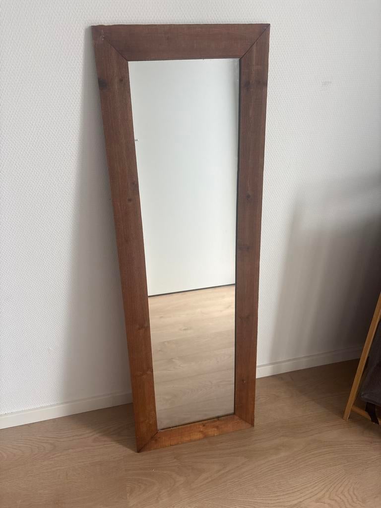 Houten spiegel, staand of hangend, Huis en Inrichting, Woonaccessoires | Spiegels, Ophalen, Minder dan 50 cm, Zo goed als nieuw