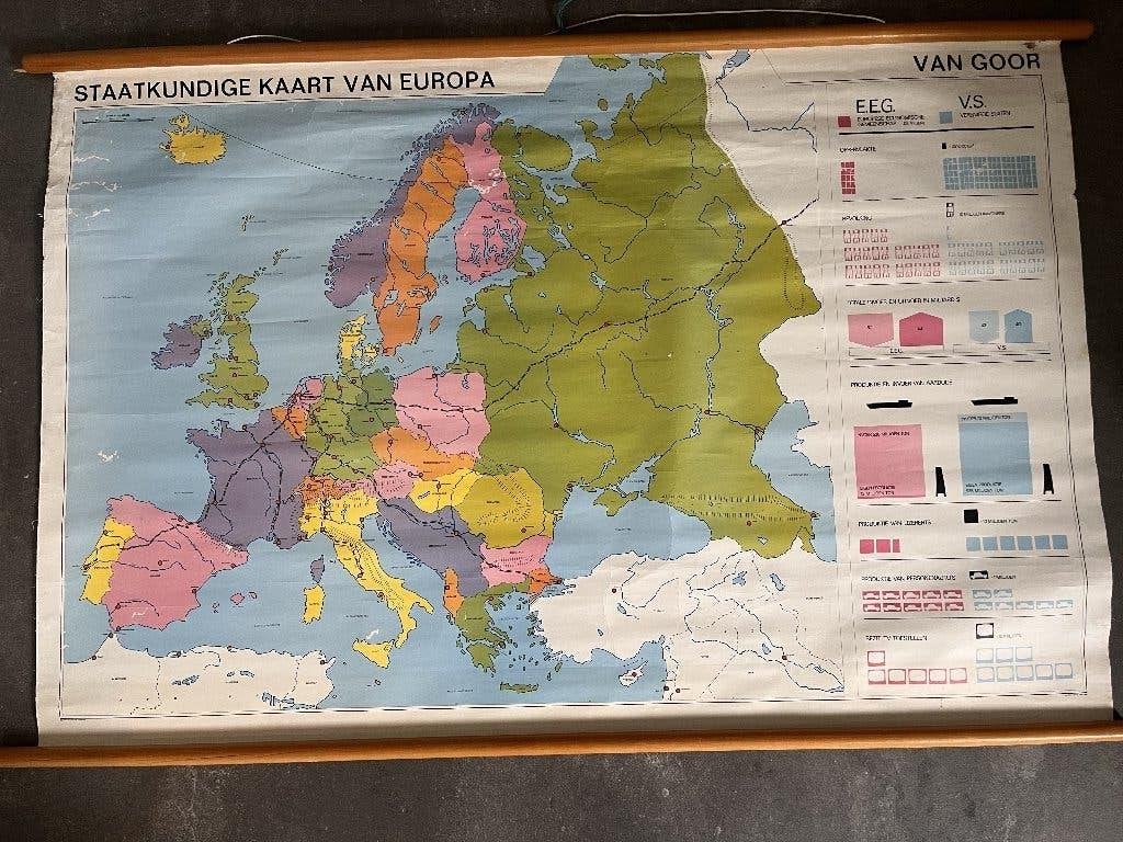Staatkundige kaart van Europa - Van Goor, Antiek en Kunst, Antiek | Schoolplaten, Ophalen, Aardrijkskunde