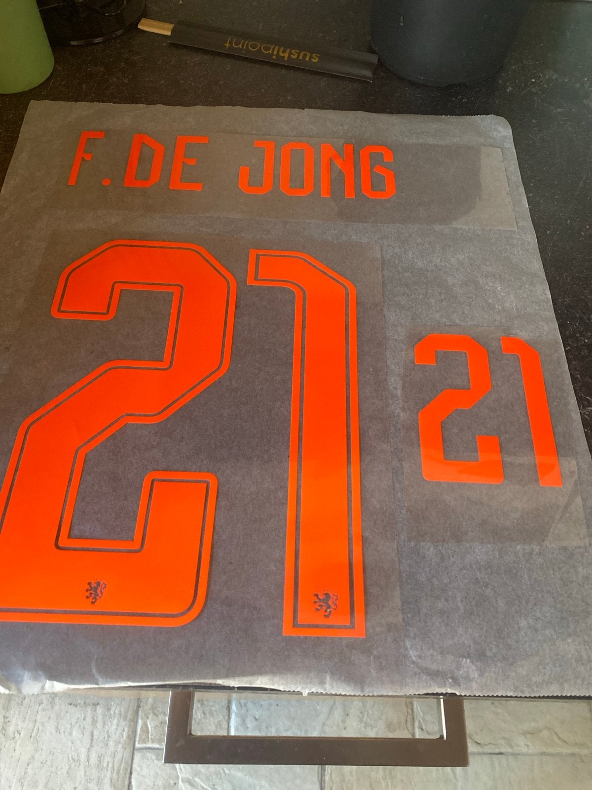 F. De Jong 21 rugnummer en naam voor voetbalshirt, Nieuw, Ophalen of Verzenden, Voetbal, Overige maten
