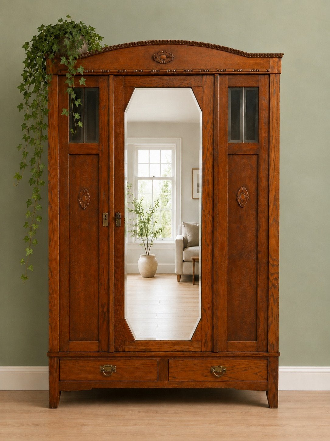 Art deco vintage spiegelkast kledingkast demontabel, Huis en Inrichting, Gebruikt, 100 tot 150 cm, 200 cm of meer, Art-deco vintage antiek