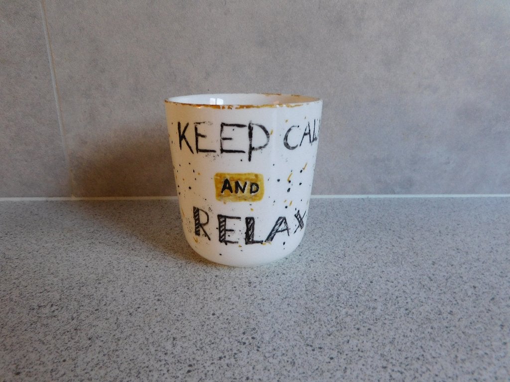Hema Mok "Keep Calm & Relax" New Bone China - 280 ml, Hema, Zo goed als nieuw, Modern, Porselein