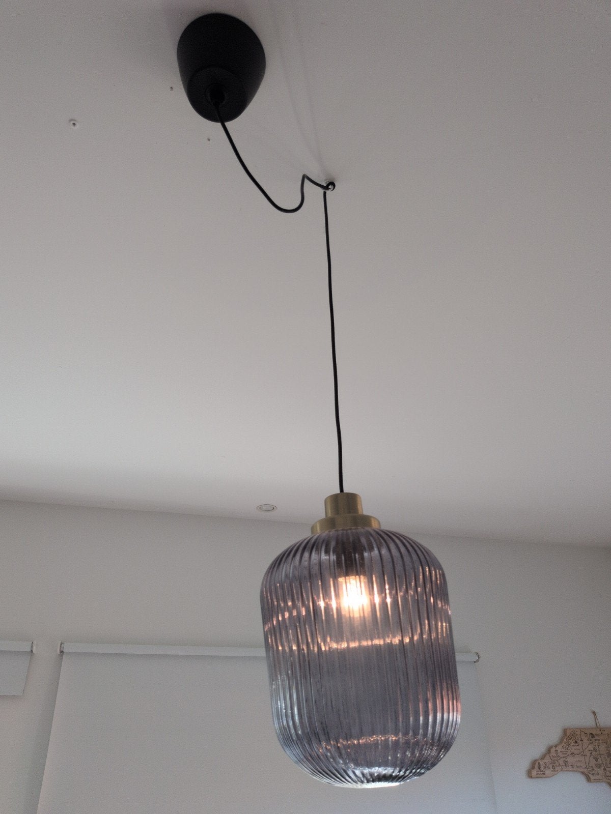 IKEA SOLKLINT Hanglamp, messing/grijs helder glas, 22 cm, Ophalen, Modern, Scandinavisch, E14 (klein), Zo goed als nieuw