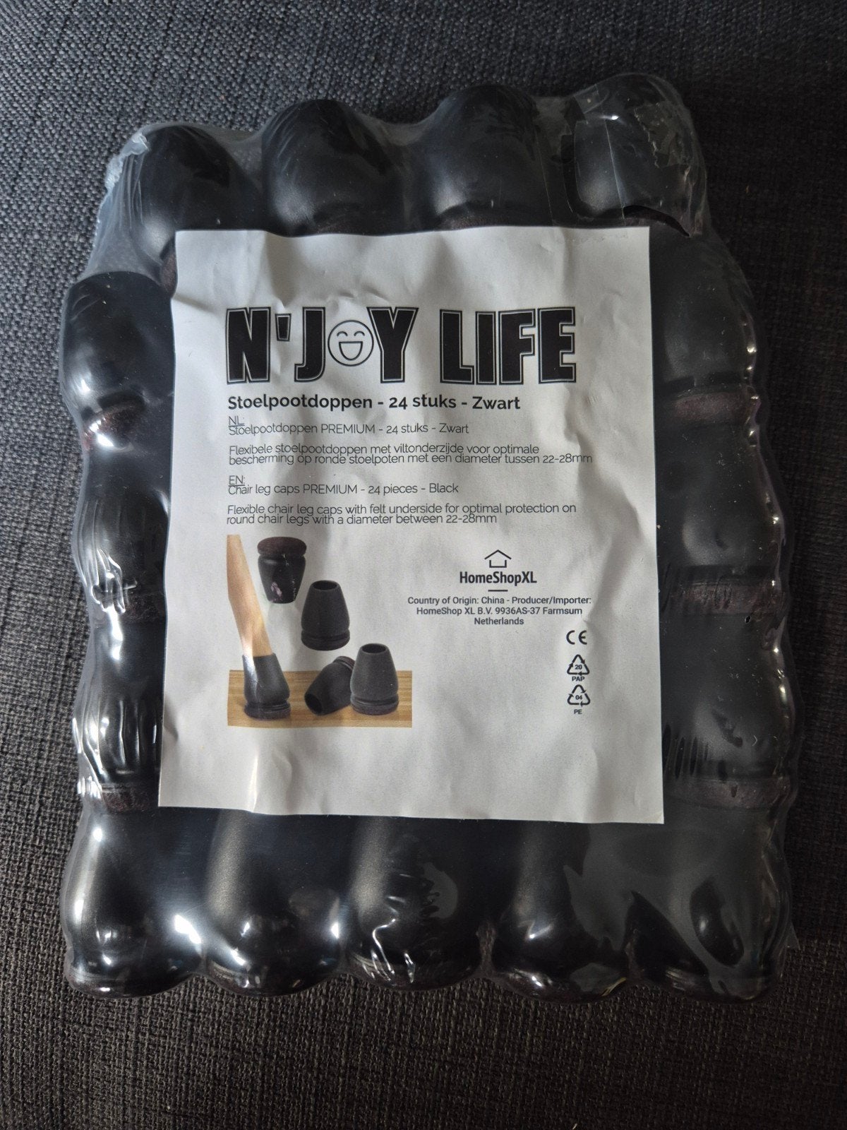 Nieuwe N'JOY LIFE Stoelpootdoppen - 24 stuks Zwart, Ophalen, Nieuw