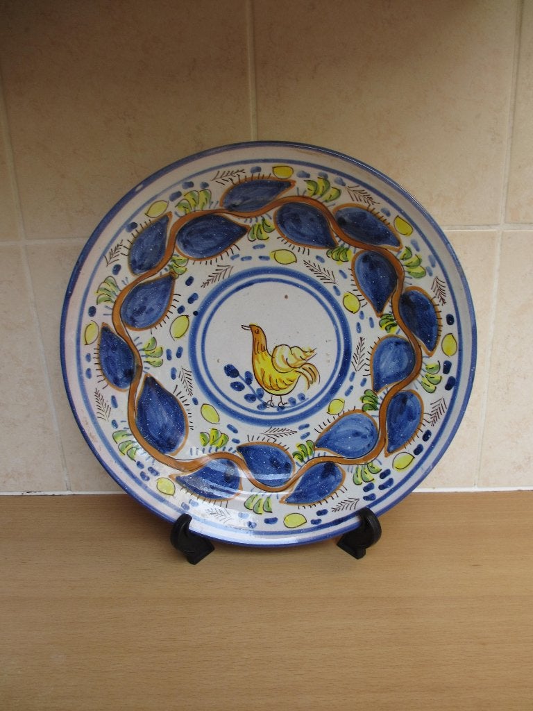 Groot oud aardewerk majolica bord handbeschilderd  31cm, Antiek en Kunst, Ophalen of Verzenden