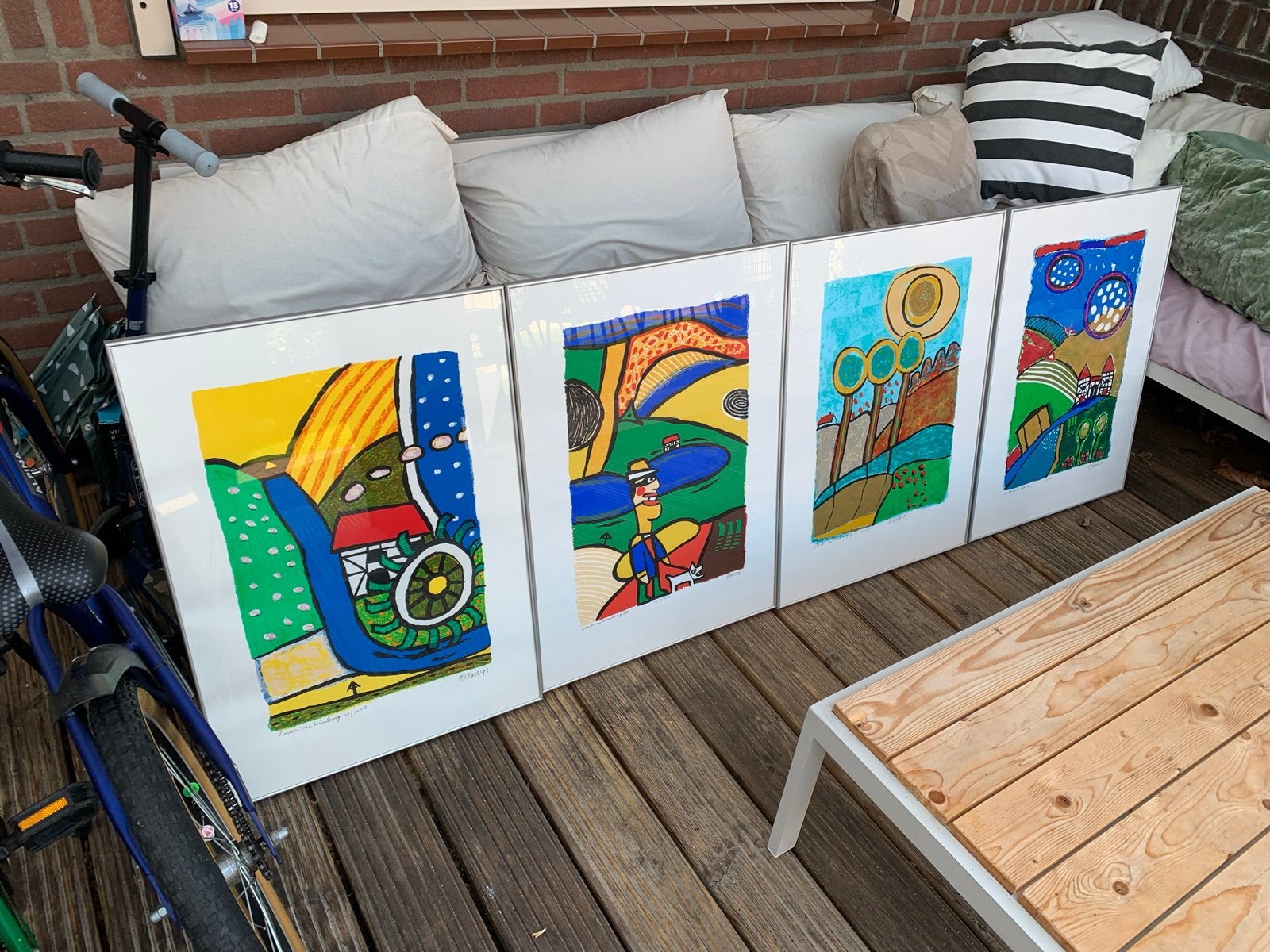 4x Clemens Briels Zeefdrukken - , Jaargetijden Limburg, Expressionistisch, Landschap, Print, Papier