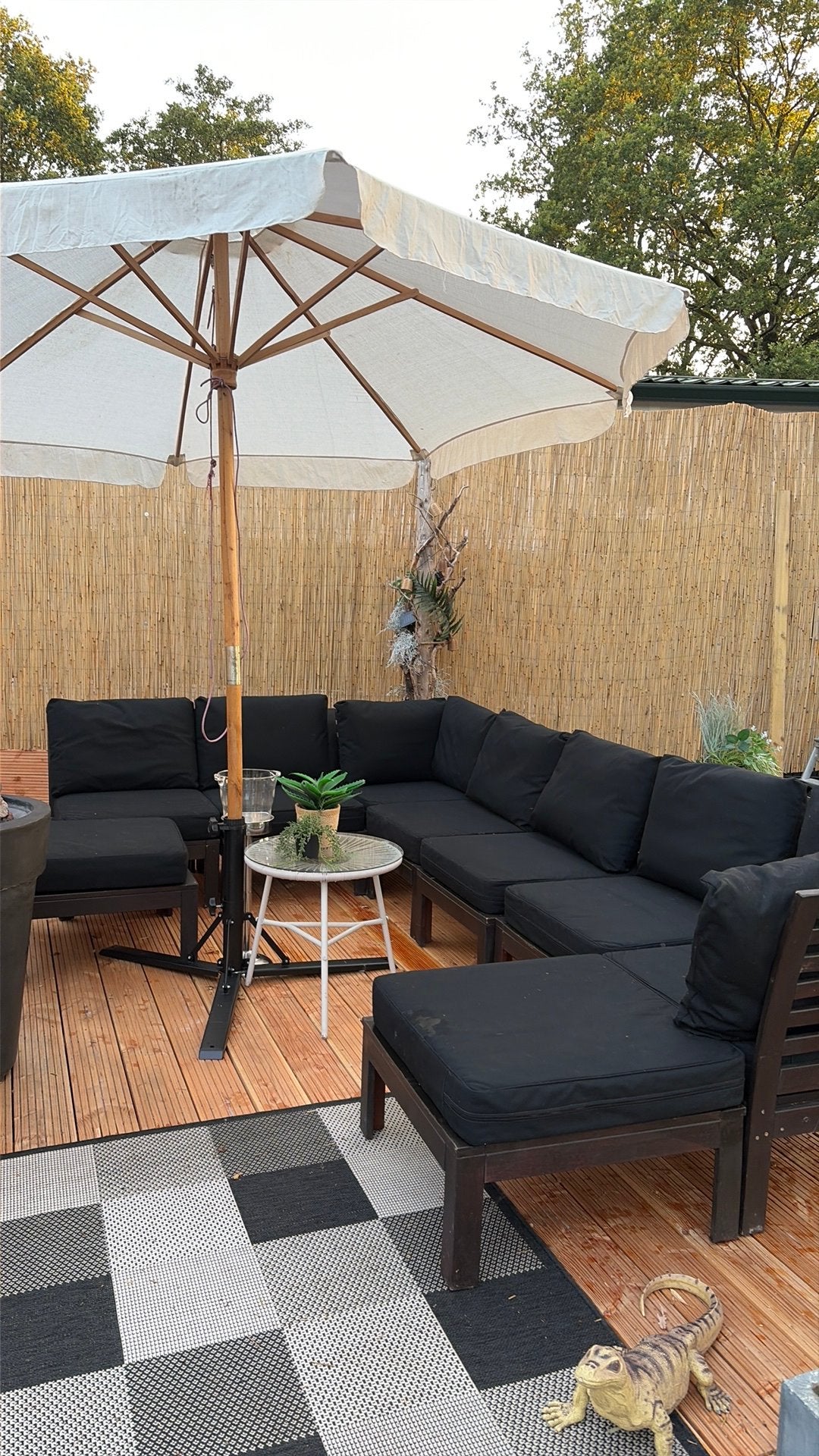 Ikea tuinset loungeset applaro zwart met hout, Ophalen, Gebruikt, Meer dan 8 zitplaatsen, Loungeset
