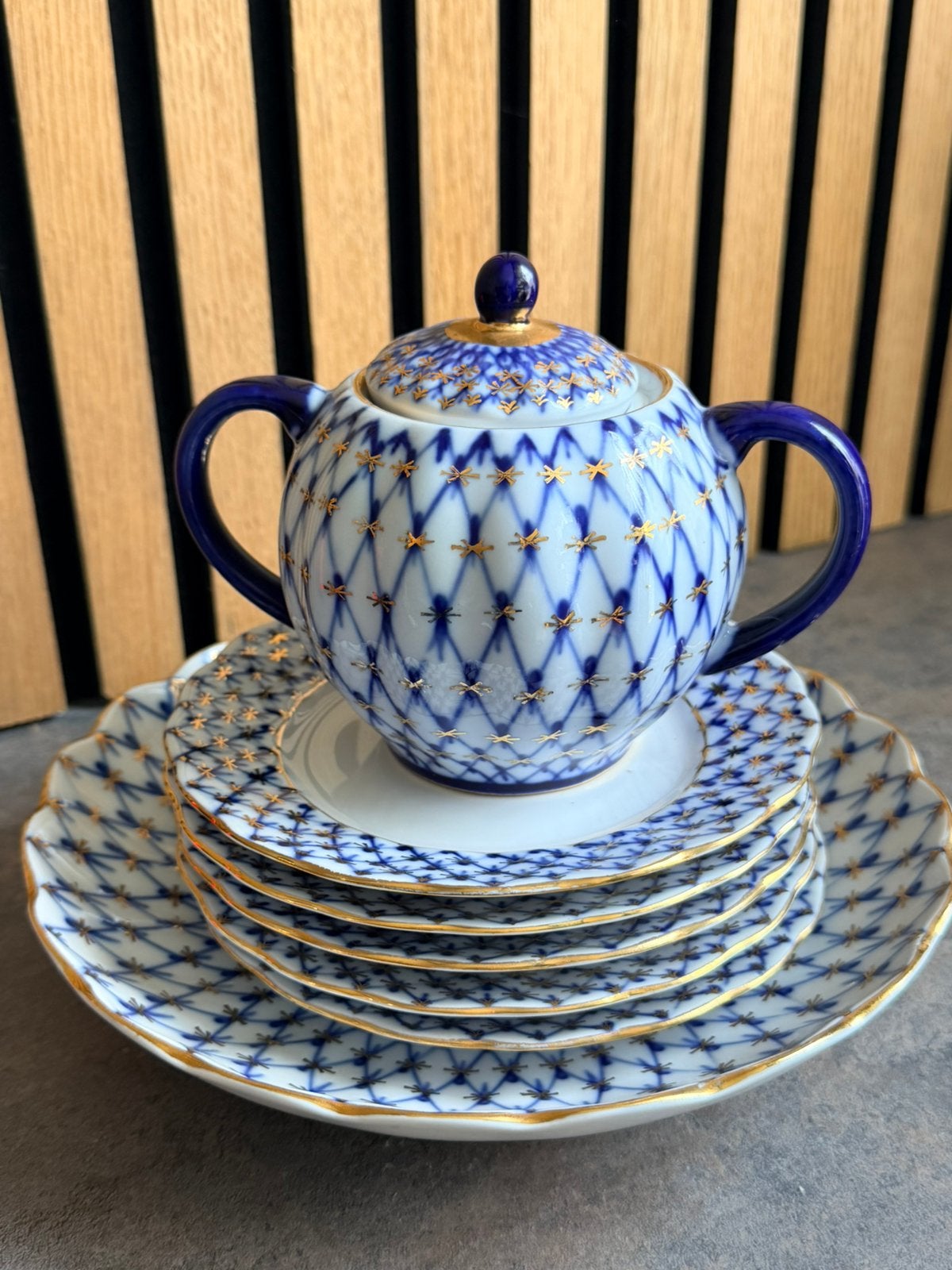 Origineel Lomonosov "Cobalt Net" servies – Jaren '70 USSR, Ophalen