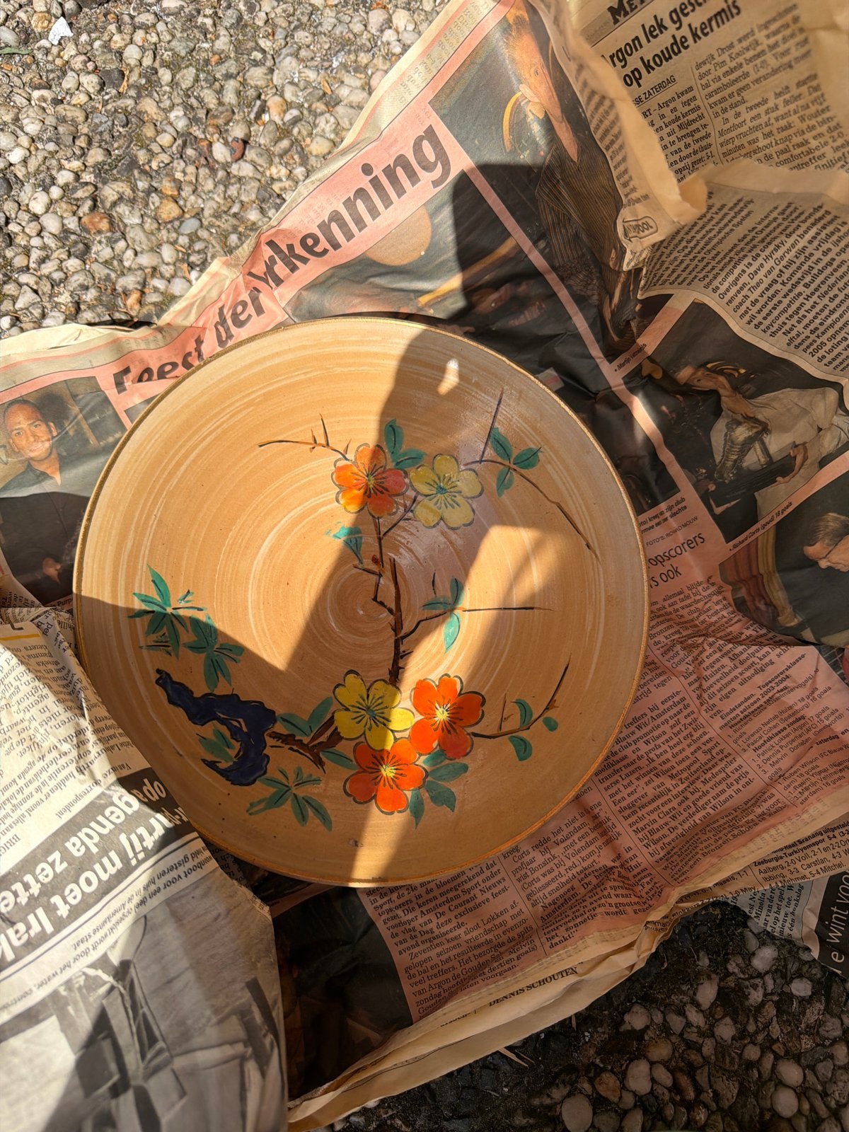 Vintage Japanse Keramische Schaal met Bloemenpatroon, Ophalen of Verzenden