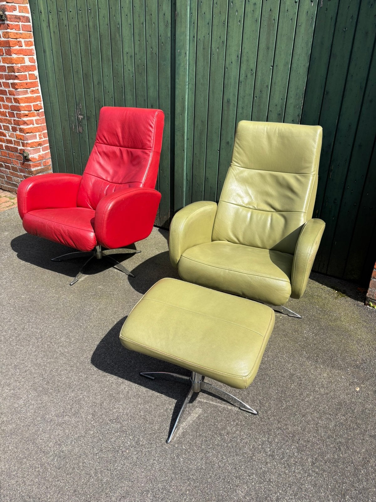 2 heerlijke Hjort Knudsen leren draaifauteuils, Ophalen, Gebruikt, 50 tot 75 cm, Leer