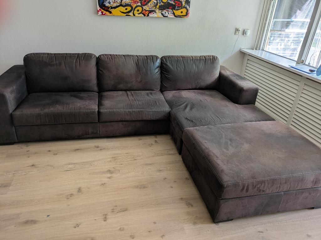 Bank Timeless Gobi zwart 282x140x82 met hocker 100x80x43, Ophalen, 250 tot 300 cm, Gebruikt, Hoekbank