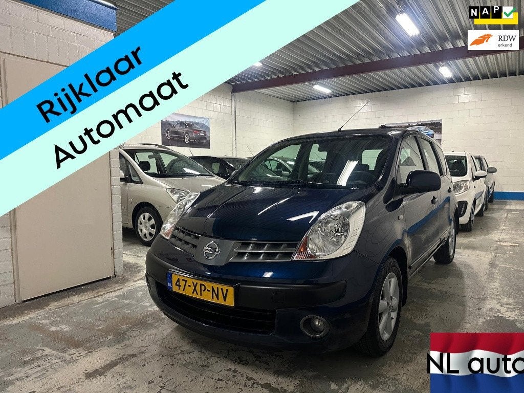 Nissan Note 1.6 Acenta Automaat/Clima/Lmv/Nap/Apk!, Gebruikt, 750 kg, 4 cilinders, Blauw