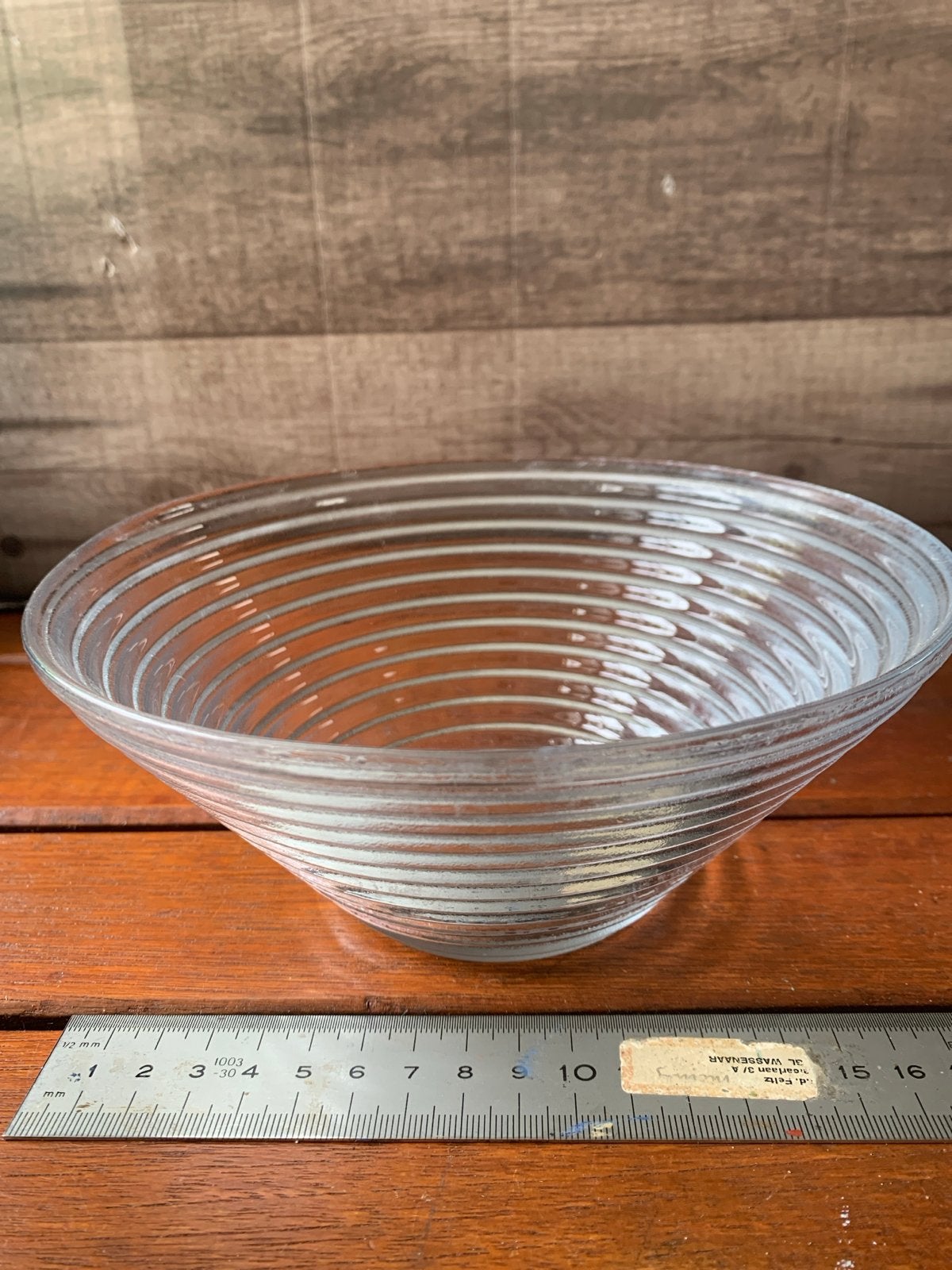 Glazen fruitschaal met ribbels - 20 cm diameter, Ophalen of Verzenden