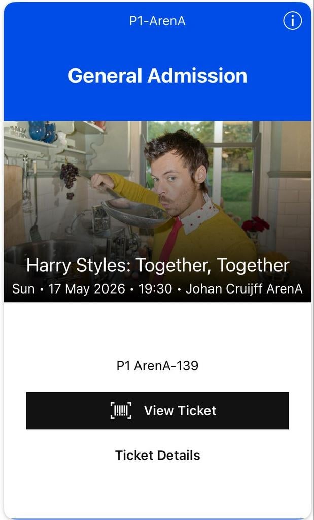 Parkeerticket P1 Arena 17 mei 2026 Harry Styles, Eén persoon, Mei