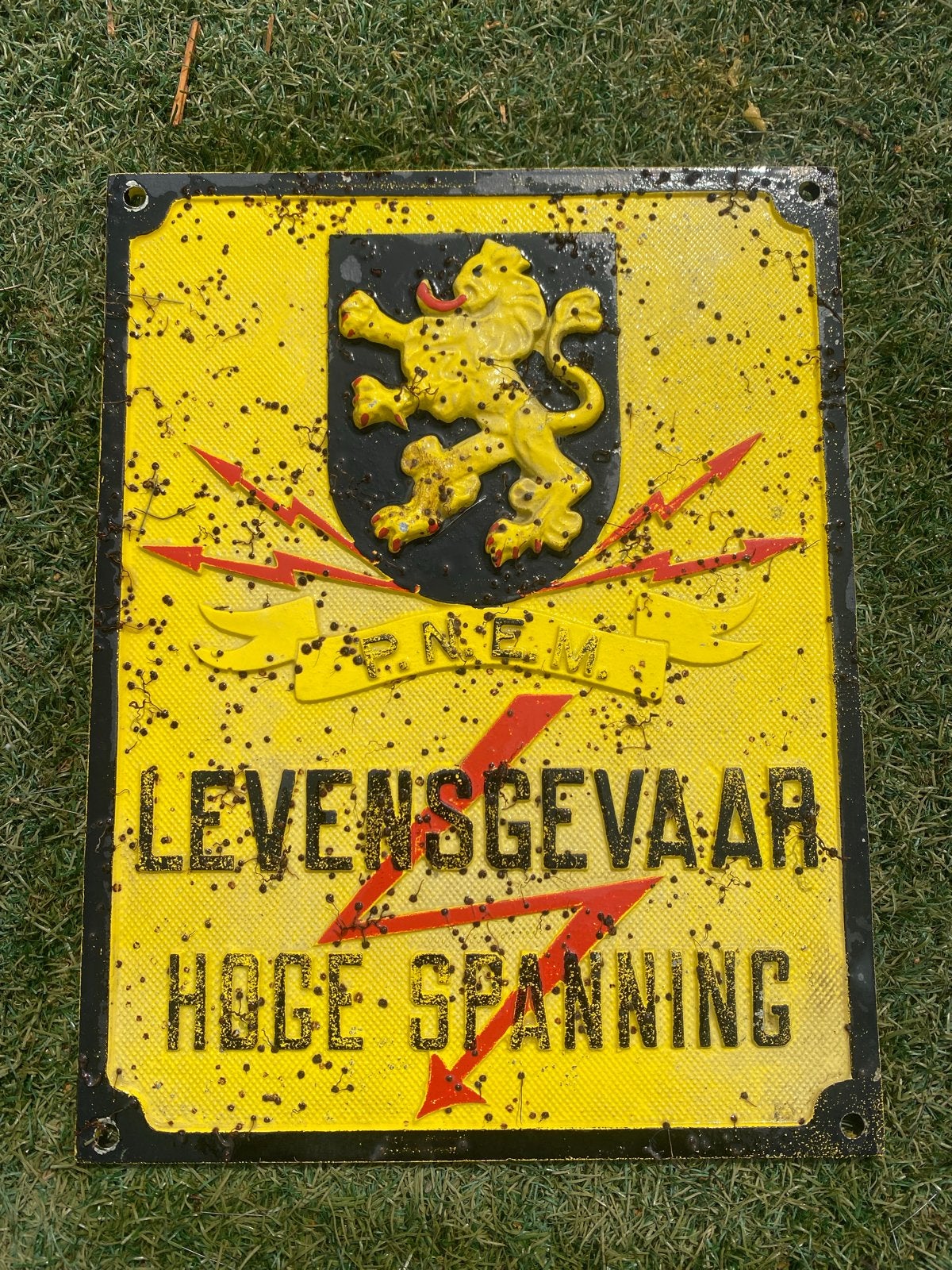 Vintage PNEM Levensgevaar Hoge Spanning bord - Aluminium, Ophalen of Verzenden