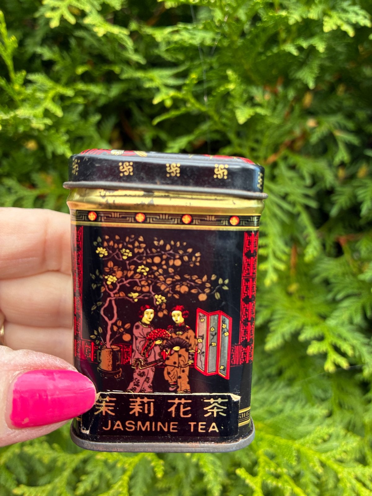 Vintage Chinees theeblikje - Klein formaat met traditionele, Antiek en Kunst, Ophalen of Verzenden
