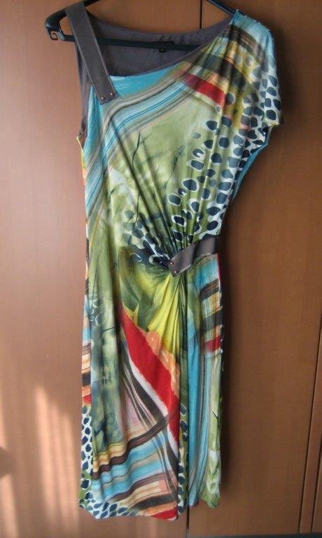 Exclusief, fraai gekleurde, elegante jurk ESCADA 40 snazzeys, Maat 38/40 (M), Meerkleurig, Escada, Ophalen of Verzenden