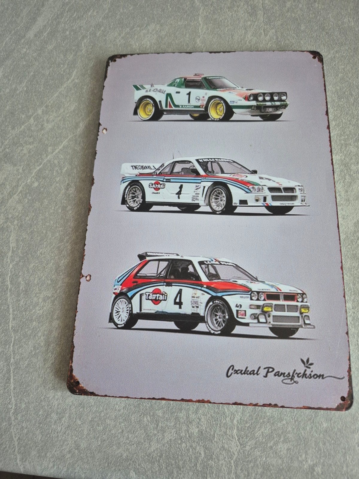 Metalen wandplaat met raceauto's - Lancia Rally, Ophalen of Verzenden, Nieuw, Auto's