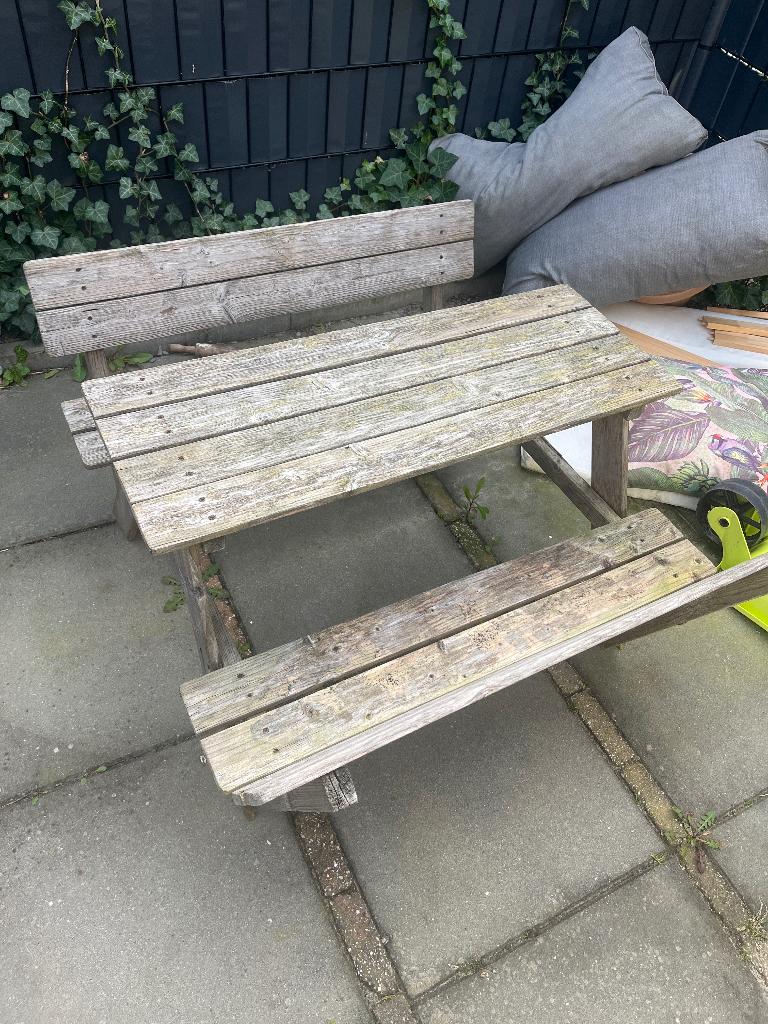 Bankje kids buiten, Tuin en Terras, Picknicktafels, Gebruikt, Rechthoekig, Hout, Ophalen