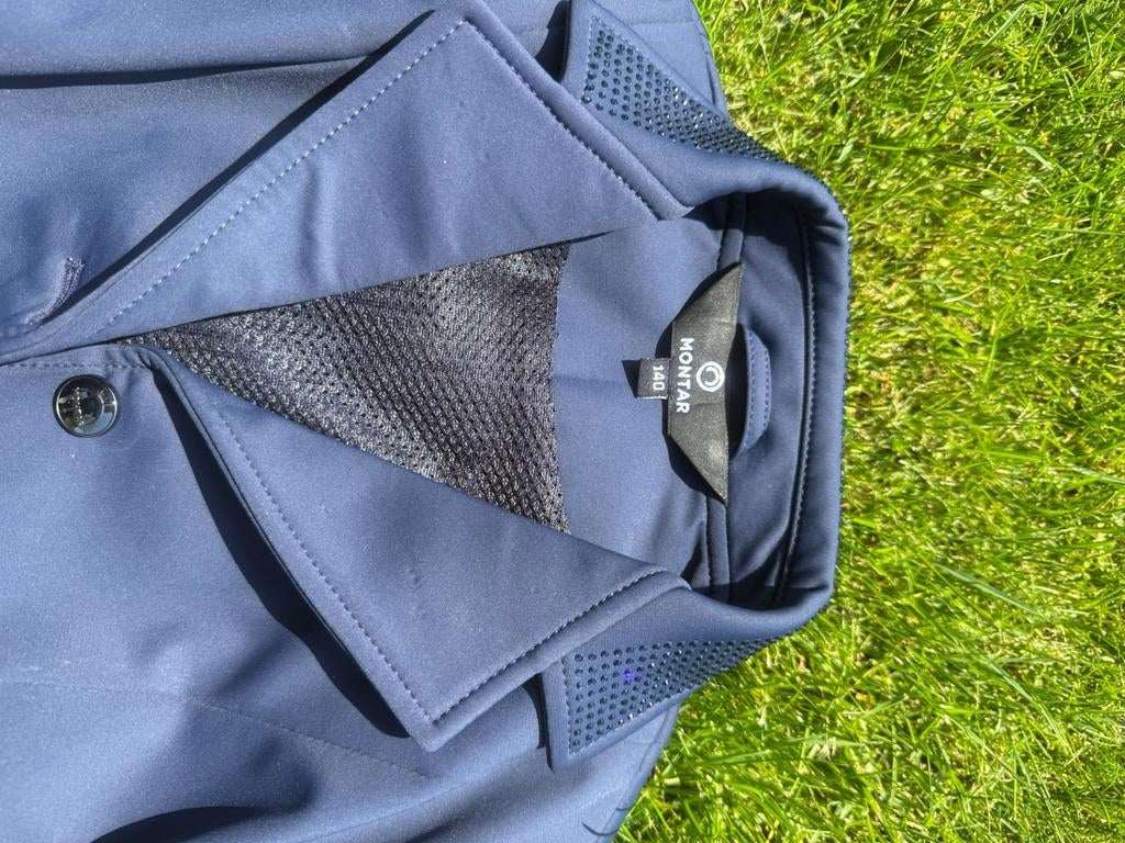 Montar Dressuurjasje met glitter maat 140 blauw, Ophalen, Zo goed als nieuw, Dressuur, Bovenkleding