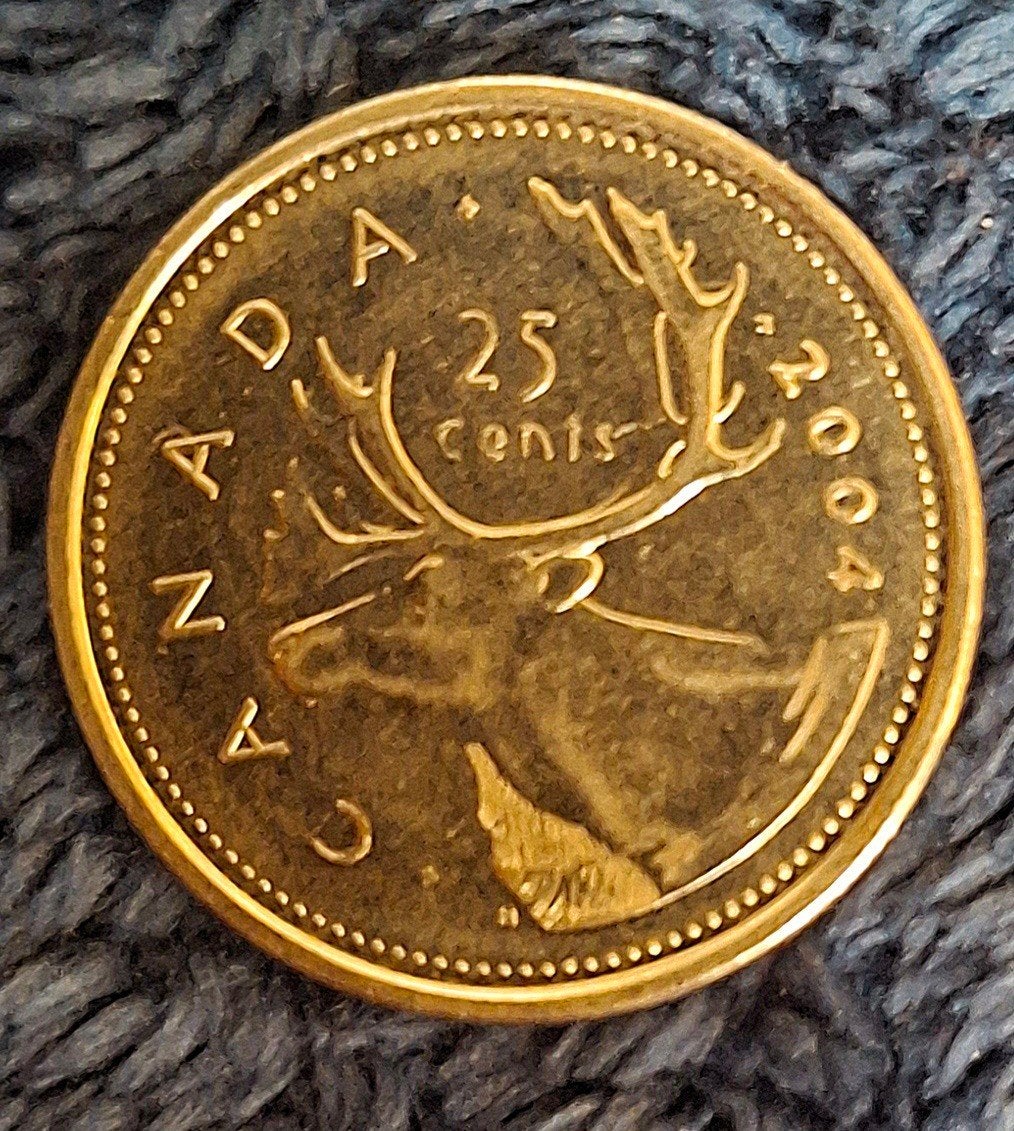 Canada 25 Cent 2004 - Met Kariboe / Rendier, Ophalen of Verzenden, Noord-Amerika, Losse munt