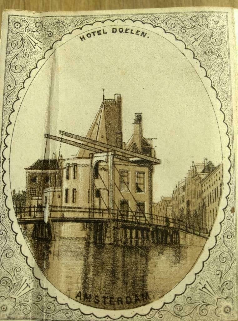 71 / Amsterdam Hotel Doelen Litho 1875 zeldzaam, Ophalen of Verzenden