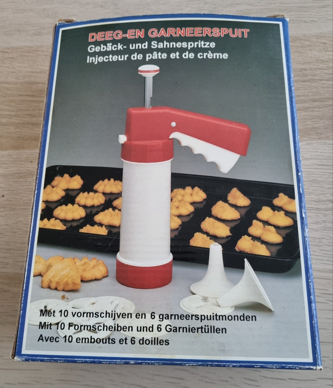 Deeg- en Garneerspuit met 10 vormschijven en 6 spuitmonden, Huis en Inrichting, Keuken | Keukenbenodigdheden, Gebruikt, Ophalen