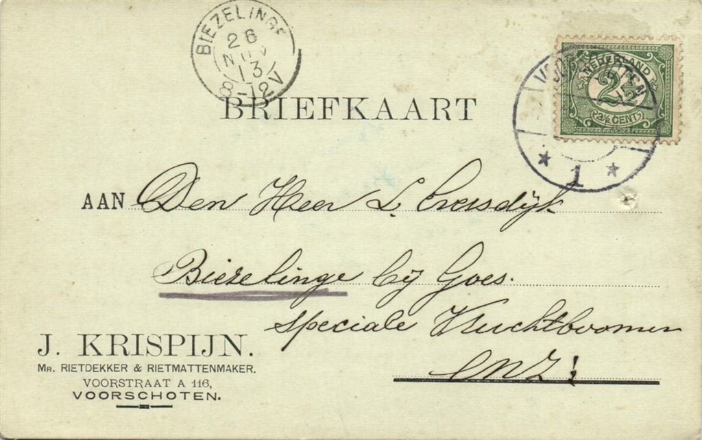 J. Krispijn, Voorschoten - 11.1913 - briefkaart, Ophalen of Verzenden, Briefkaart