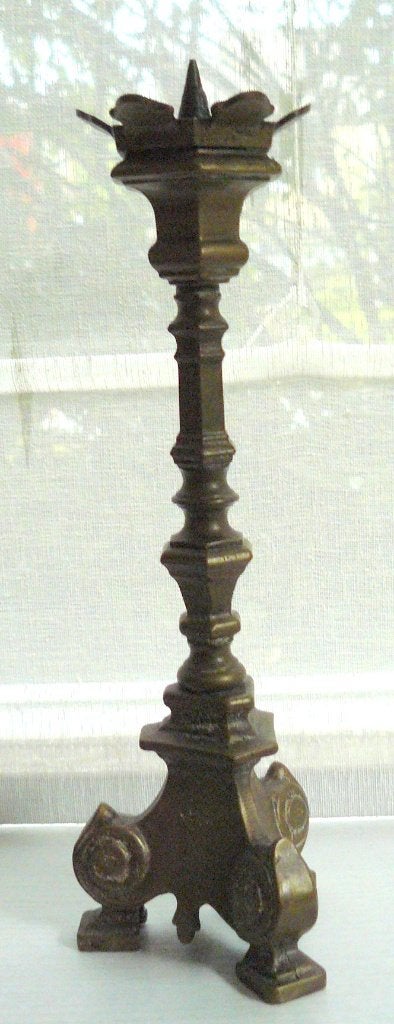 Antieke bronzen kandelaar, mooie patine., Ophalen of Verzenden, Brons