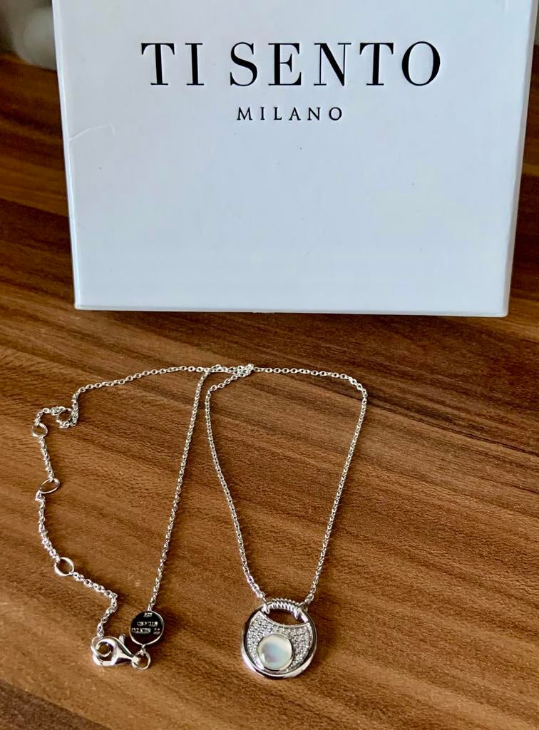 Ti-Sento trendy zilveren ketting incl kettinghanger, Met hanger, Ophalen of Verzenden, Zo goed als nieuw, Zilver