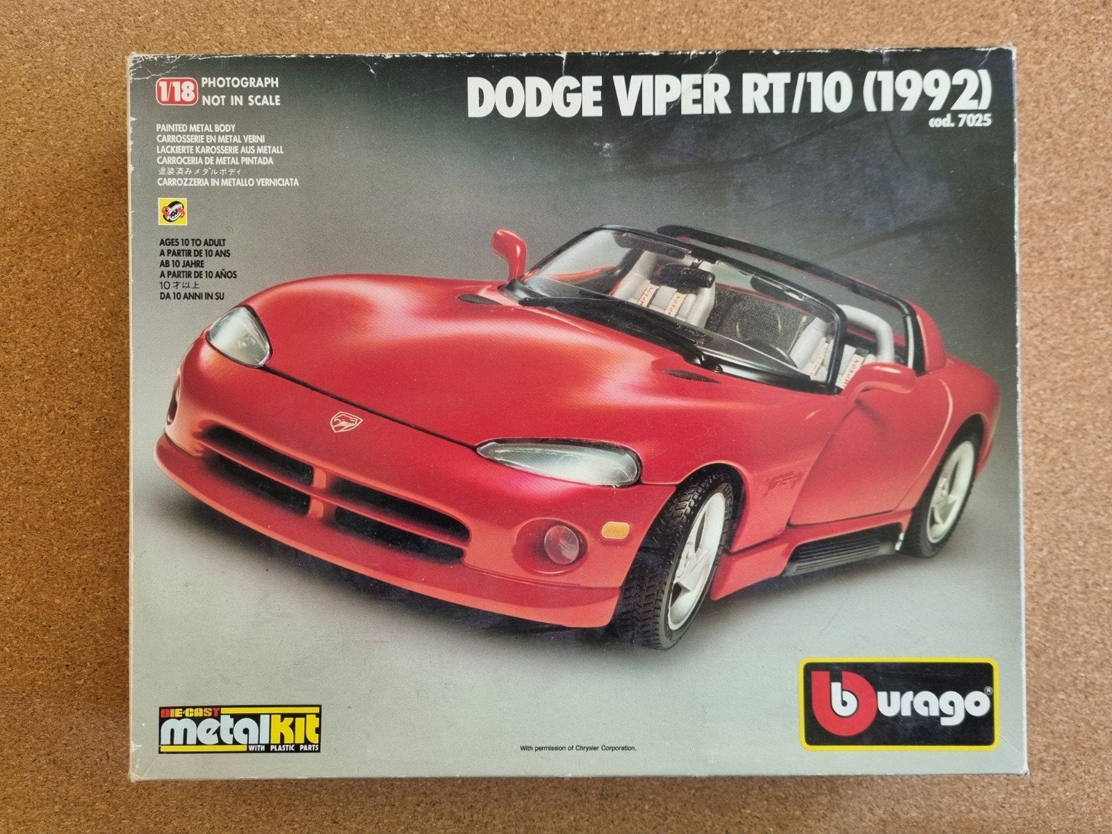 Burago 7025 Dodge Viper RT10 1992 Metal Kit 1:18, Overige merken, Auto, NB, Groter dan 1:32