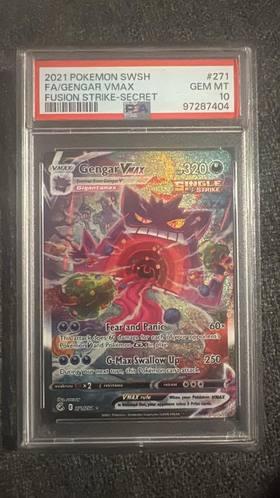 Gengar VMAX Fusion Strike Secret Rare PSA 10 Pokémon Kaart, Ophalen, Nieuw, Losse kaart