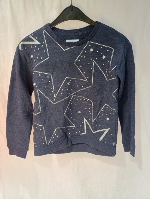 Stoere donkerblauwe trui met glitter sterren mt 134/140, Meisje, ., Trui of Vest, Ophalen of Verzenden