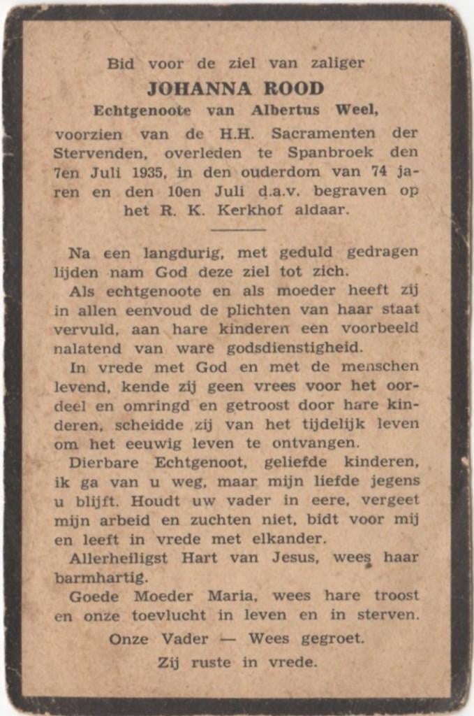 Johanna Rood 1861 Spanbroek - 1935 Spanbroek, 74 jaar, Verzamelen, Verzenden