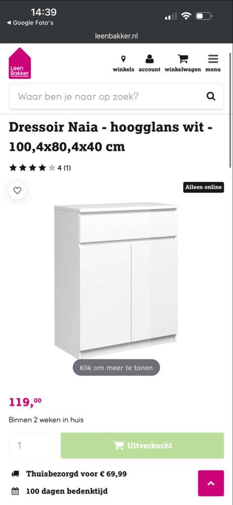 Witte hoogglans dressoir Naia 100x80x40 cm, Overige materialen, Gebruikt, 100 tot 150 cm, Ophalen of Verzenden