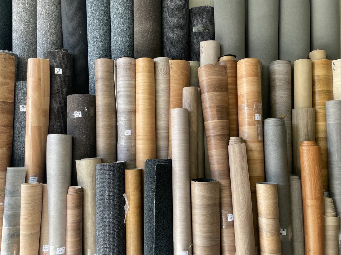 Goedkope Vinyl Restpartijen/Restanten/Coupons v.a. €8 p/m2, Ophalen, Nieuw, Geel, Visgraat, Betonlook, Houtmotief, Granito
