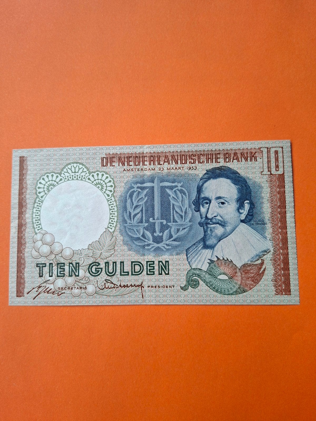 10 gulden Hugo de Groot uit 1953 in PR+, Postzegels en Munten, Bankbiljetten | Nederland, Ophalen of Verzenden, 10 gulden, Los biljet