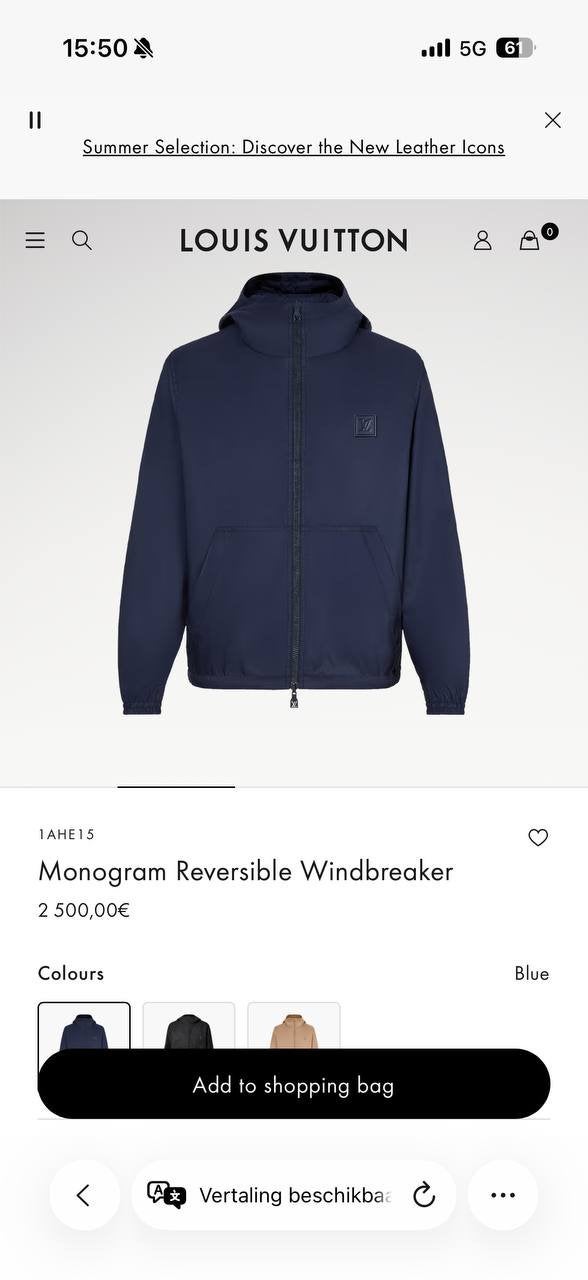 Lv MONOGRAM REVERSIBLE MAAT L, Ophalen of Verzenden, Zo goed als nieuw, Zwart