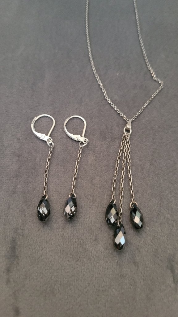 Zilveren set met kwarts ketting en oorbellen, Sieraden, Tassen en Uiterlijk, Oorbellen, Gebruikt, Ophalen of Verzenden, Knopjes of Stekers