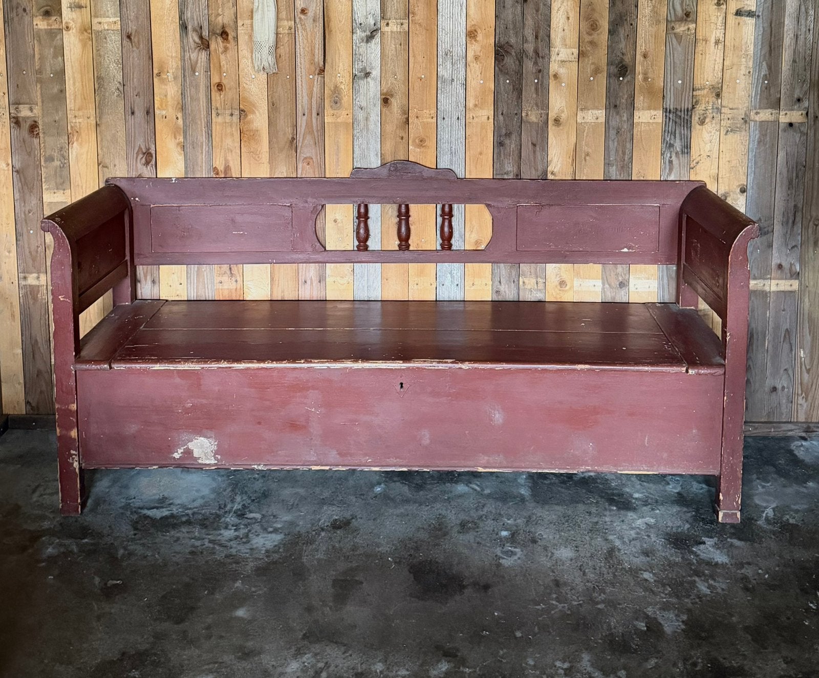 Oude houten klepbank 200 cm, Ophalen