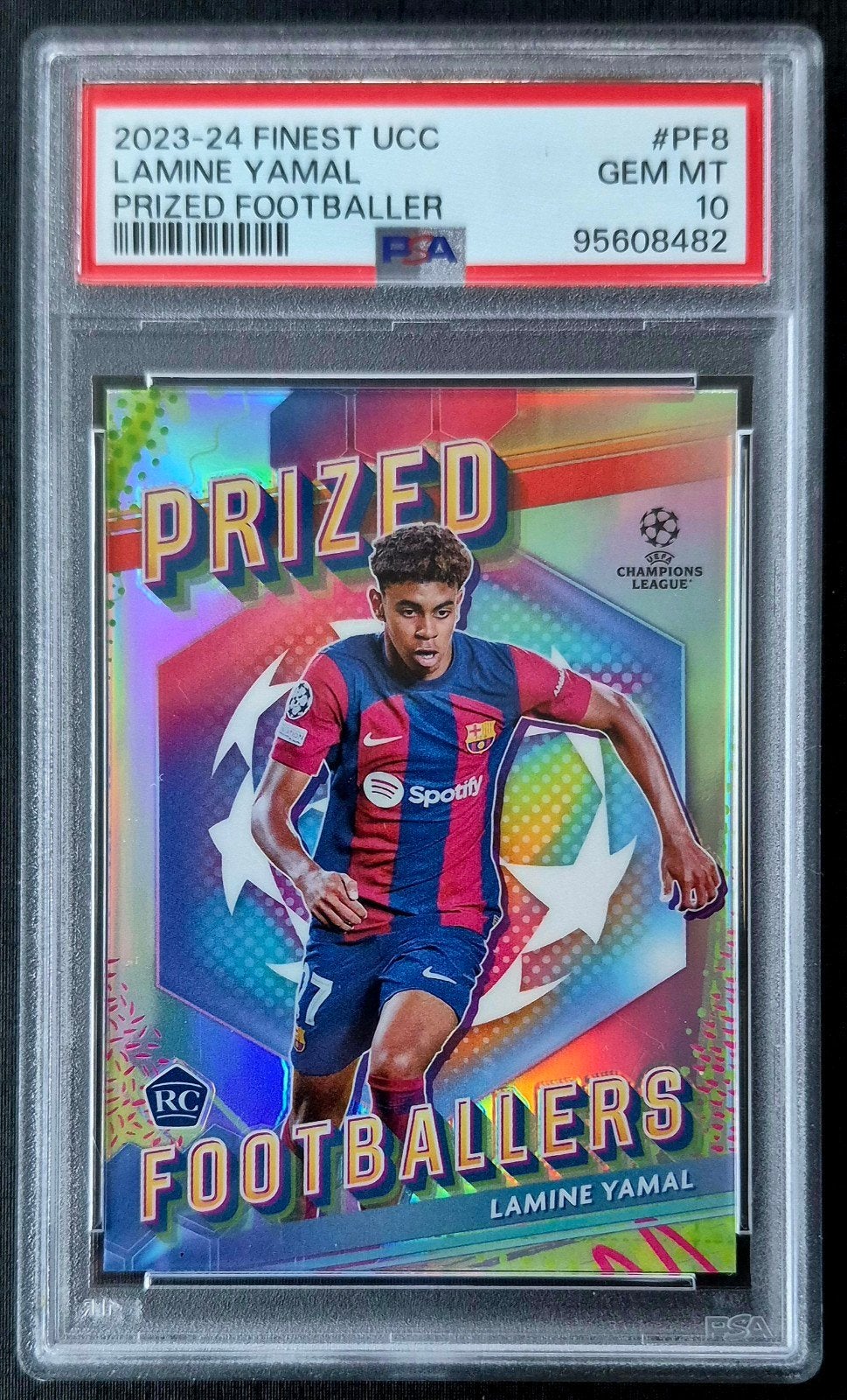 Topps Finest PSA 10 Rookie Lamine Yamal - FC Barcelona,2023, Ophalen of Verzenden, Zo goed als nieuw, Buitenlandse clubs, Poster, Plaatje of Sticker